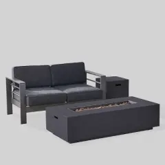 Cape Coral 3pc Aluminum and Rectangular MGO Fire Table Set - Gray - Christopher Knight Home