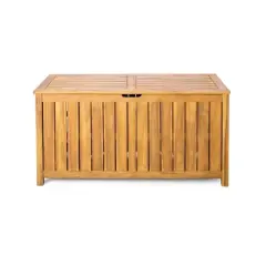 47" Acacia Wood Deck Storage Box with Hydraulic Lid & Slatted Panels,76-Gallon Outdoor Chest for Patio or Garden-The Pop Home