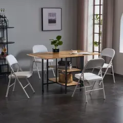 Sevobal Outdoor Portable Chairs 4PCS Foldable Soft Cushion Chair Set with PVC Seat for Living Room and Reception, White, 15.75"*17.72"*30.71"