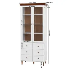Kumasinova 78.7" Kitchen Storage Cabinets with Glass Doors,Pantry Cabinet with Adjustable Shelves,Storage Cabinet for Kitchen,Living Room,White