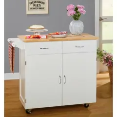 Large Kitchen Cart with Wood Top White - Buylateral