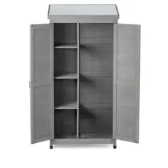 PAGED 68" Outdoor Storage Potting Bench Table with Cabinet and Metal Top, Garden Storage Shed, Wood Tall Shed for Yard and Patio, Gray