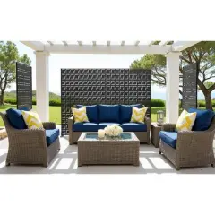 SpassWay 47" x 72" Black Metal Garden Trellis Privacy Screen Indoor Outdoor Room Divider Lattice Panel