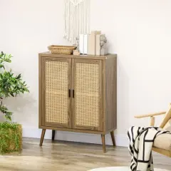 HOMCOM Sideboard Buffet Cabinet, Kitchen Storage Cabinet with Rattan Decorated Doors, Adjustable Shelves for Living Room, Dining Room, Hallway, Brown