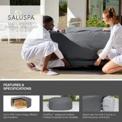 SaluSpa 71 x 71 x 28 Inch EnergySense Insulating Round Thermal Spa Cover with DuraPlus Weatherproof Material and Zippered Door for Pump, Gray