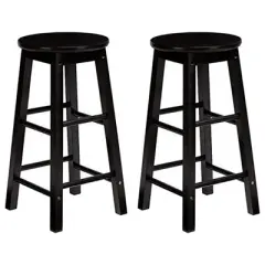 PJ Wood Classic Round Seat 29" Tall Kitchen Counter Stools for Homes, Dining Spaces, and Bars with Backless Seats & 4 Square Legs, Black (Set of 8)