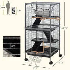 SKYONE Steel Rolling Small Pet Cage with 4 Tiers, Hammock, Removable Tray - Ideal for Ferrets,