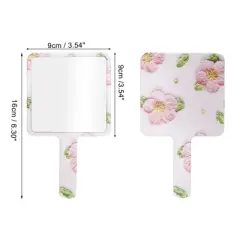 Unique Bargains Floral Square Handheld Mirror Green White Pink 1 Pc