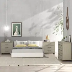 Festivo 3pc Contemporary 6 Drawer Dresser and 3 Drawer Nightstand Set Beige: MDF, Metal Handles, Anti-Tip Safety