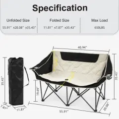 Gulches Oversized Outdoor Camping Recliner Chair - Heavy Duty Folding Design with Armrests, Cup Holder & Carrying Bag