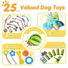 Itopfox 25 Pack Luxury Dog Chew Toys for Puppy, Rope Toys, Treat Ball and Squeaky Toys for Teething Small Dogs