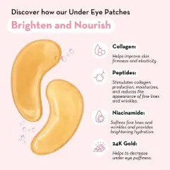 Elizabeth Mott 24K Gold Under Eye Patches with Collagen & Niacinamide - Hydrating & Brightening Eye Mask - 20 Pairs