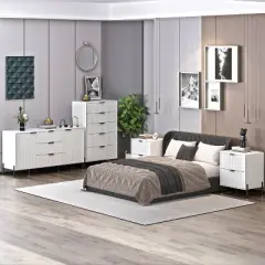 Festivo 4pc Modern Elegance Bedremm Chest and Dresser and 2 Drawer Nightstands Set Off-White
