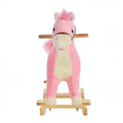 Cesicia Rocking Horse Plush Animal on Wooden Rockers, Baby Rocking Chair with Sounds, Moving Mouth, Wagging Tail, Pink