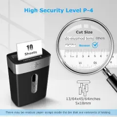 BONSEN 10-Sheet Cross-Cut Shredder for Home Office, P-4 high security, quiet, credit card shredder, jam-proof system, 4-gallon bin