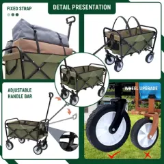 RISOKEYS Foldable Utility Wagon Cart with Wheels and Strapping System,Collapsible Design for Easy Storage,for Shopping,Beach,Camping
