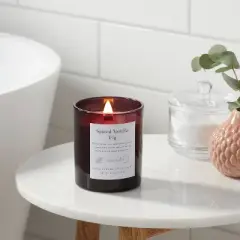 Clear Colored Glass with Woodwick and Brass Metal Inset Lid Spice Vanilla Fig Candle Purple - Threshold&trade;