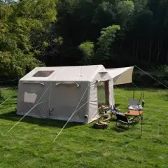 9.8x13ft Inflatable Glamping Camping Tent with Canopy and Pump, Waterproof Windproof Blow Up Family Cabin Tent for Easy Setup-The Pop Home