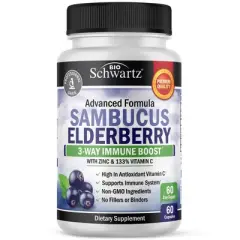 Sambucus Elderberry Capsules, Bioschwartz, Immune Boost with Zinc & 133% Vitamin C, 60ct