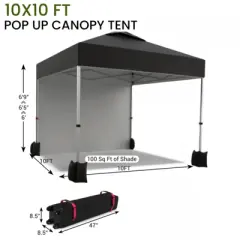 10x10 Pop Up Canopy Tent with 1 Removable Sidewall, Easy Set Up Tent, Instant Outdoor Portable Commercial Canopy