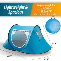 Zone Tech Instant pop Up Beach Tent Canopy - Portable Sun Shade Shelter 2-3 person Easy Set Up Canopy Tent with Carry Bag for Outdoor Activities