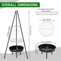 Winado Campfire Tripod Grill Adjustable Height BBQ Grill Grate With Fire Bowl