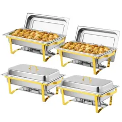 ROVSUN 2 Pack Gold 9QT Chafing Dishes for Buffet, Rectangular Stainless Steel Chafers and Buffet Warmers Sets for Party