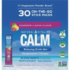 Natural Calm Vitality Anti-Stress Vegan Magnesium Supplement Powder Packets - Raspberry Lemon - 12.96oz/30pk