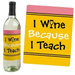 Big Dot of Happiness Best Teacher Gift - Teacher Appreciation First and Last Day of School or Christmas Gift - Wine Bottle Label Stickers - Set of 4