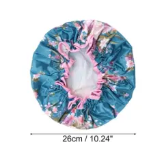 Unique Bargains Women Double Layer Hibiscus Flowers Shower Cap Blue 1 Pc