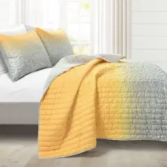2pc Twin Glitter Ombre Metallic Print Kids' Quilt Set Yellow/Gray - Lush D&eacute;cor: Kids Bedding, Teen Room Decor, Microfiber