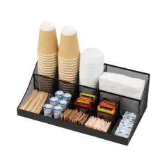 Mind Reader 11 Compartment Cup and Condiment Organizer Black: Coffee Bar & Espresso Accessories, Metal & Plastic