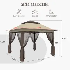 YARDSIGHT 11x11 Ft Pop Up Gazebo with Mosquito Netting, Portable Outdoor Canopy Tent for Patio, Garden, Backyard & Events