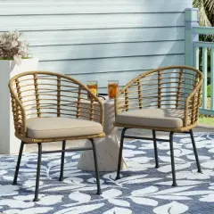 Randy 2pk Outdoor Wicker Chairs with Cushions - Light Brown/Beige - Christopher Knight Home