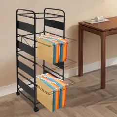 YIYIBYUS 4-Tier Rolling File Cart, Movable Hanging Files Stand with Wheels