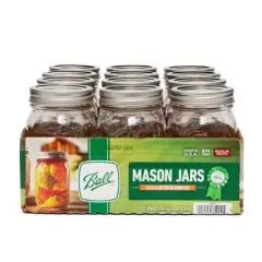 Ball Regular Mouth Glass Mason Jars with Lids and Bands, 12 Pint Size 16 Ounce Jars + 12 Quart Size 32 Ounce Jars + 12 Lids/Bands Variety Pack