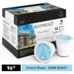 Bestpresso Coffee, French Roast Single Serve K-Cup Pods, Dark Roast, 96 Count (Compatible With 2.0 Keurig Brewers) 8 Packs Of 12 Cups