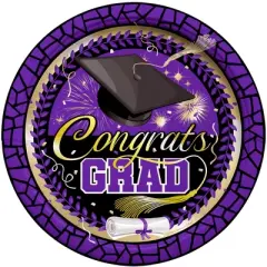 Treasures Gifted Purple Graduation Plates 7in - Purple Graduation Party Supplies - 24 Pack