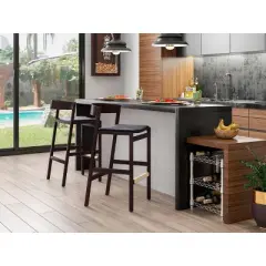 Set of 2 Klismos Upholstered Beech Wood Counter Height Barstools - Manhattan Comfort