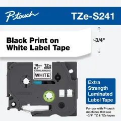 Brother TZe Extra-Strength Adhesive Laminated Labeling Tape 3/4w Black on White TZES241