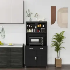 HOMCOM 67" Buffet with Hutch, Modern Kitchen Pantry, Freestanding Storage Cabinet with Framed Glass Doors, Shelves and Drawers