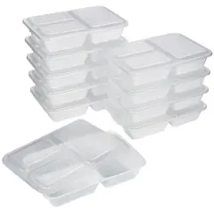 GoodCook Meal Prep 3 Compartment Rectangle Containers + Lids - 4Cups - 20pcs/10ct - White