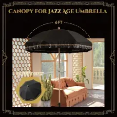 LAGarden 6 Ft Patio Umbrella Replacement Canopy Top Cover Jazz Age Black with sequin