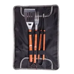 Picnic Time BBQ Tote - Black/Silver 3 Pc Tool Set with Tote