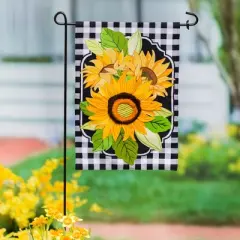 Evergreen Sunflowers and Checks Garden Linen Flag 12.5 x 18 Inches Indoor Outdoor Decor