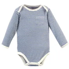 Touched by Nature Organic Cotton Long-Sleeve Bodysuits 5pk, Blue Elephant