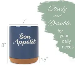 Elanze Designs Bon Appetit Chef Culinary Arts Ceramic Cork Bottom Navy Blue Large Capacity Utensil Holder Crock for Countertop Storage, Stylish &