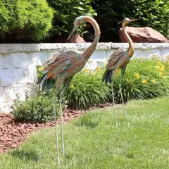 Sunnydaze Golden Crane Metal Outdoor Elegant Garden Statue - Gold/Blue &ndash; 2pc