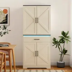 KTMBDW 67.7&iexcl;&plusmn; Pantry Cabinet, Tall Kitchen Storage Cabinet with 4 Doors and 1 Drawer, Cupboard with 6 Hanging Shelves for Kitchen, Dining Room, White