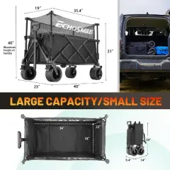 Collapsible Outdoor Utility Wagon, Beach Wagon for Sand with Big Wheels, Camping Portable Cart, Heavy Duty 480lbs Capacity Utility Wagon